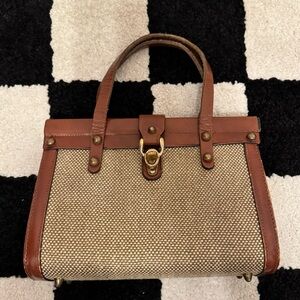 Vintage Turn-lock Tweed & Brown Leather Trim Shoulder Bag Purse